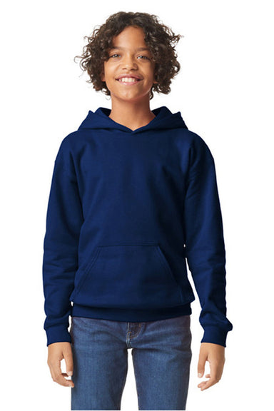 Gildan SF500B Youth Softstyle Hooded Sweatshirt Hoodie Navy Blue Model Front