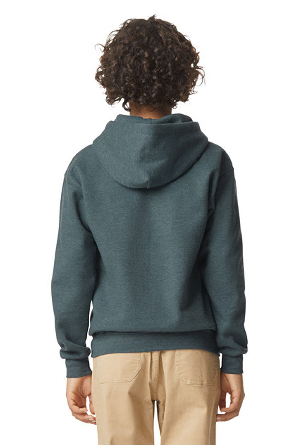 Gildan SF500B Youth Softstyle Hooded Sweatshirt Hoodie w/ Pouch Pocket Heather Dark Grey Model Back
