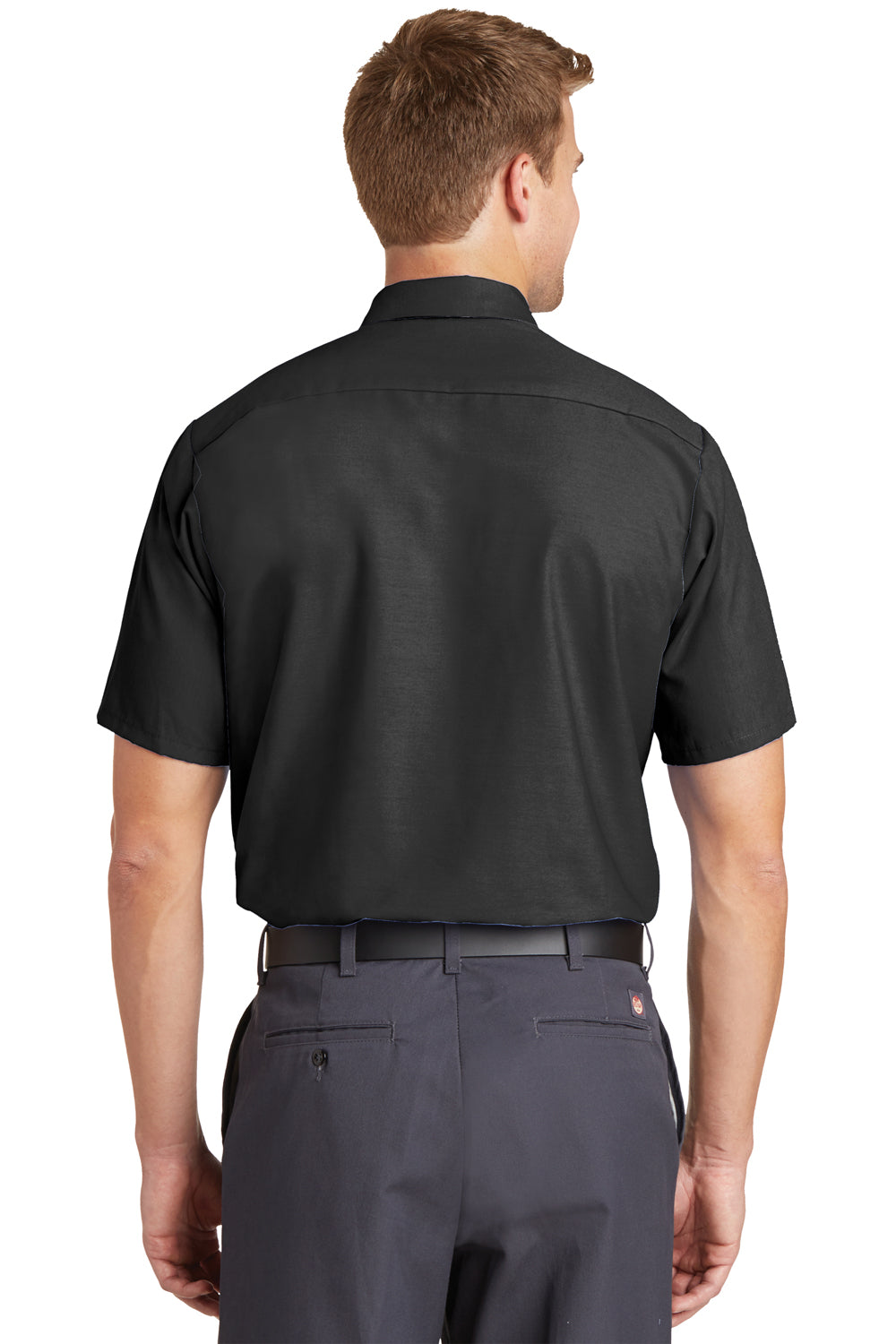 Red Kap SP24/SP24LONG Mens Industrial Moisture Wicking Short Sleeve Button Down Shirt w/ Double Pockets Charcoal Grey Model Back