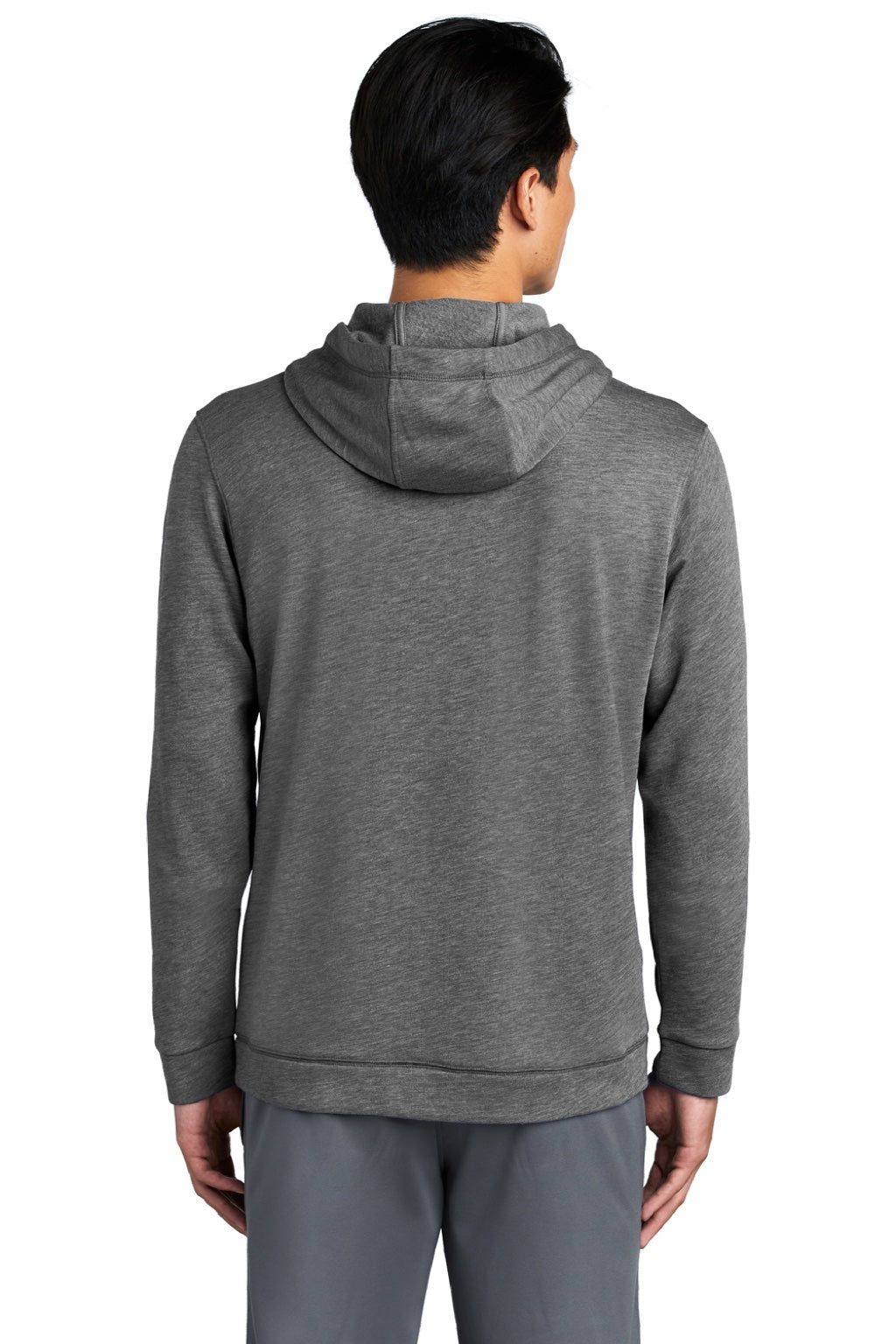 Sport-Tek ST296 Mens Moisture Wicking Fleece Hooded Sweatshirt Hoodie w/ Pouch Pocket Heather Dark Grey Model Back