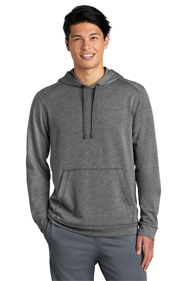 Sport-Tek ST296 Mens Moisture Wicking Fleece Hooded Sweatshirt Hoodie w/ Pouch Pocket Heather Dark Grey Model Front