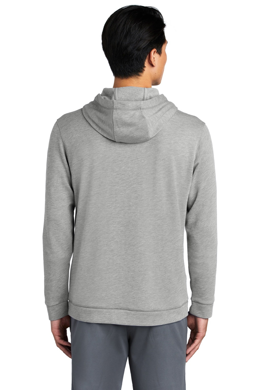 Sport-Tek ST296 Mens Moisture Wicking Fleece Hooded Sweatshirt Hoodie w/ Pouch Pocket Heather Light Grey Model Back