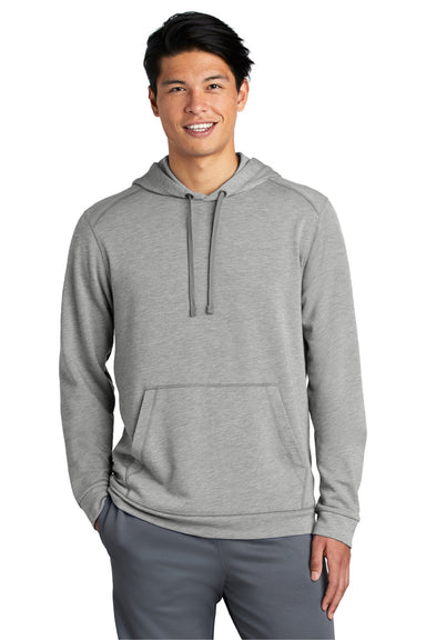 Sport-Tek ST296 Mens Moisture Wicking Fleece Hooded Sweatshirt Hoodie w/ Pouch Pocket Heather Light Grey Model Front