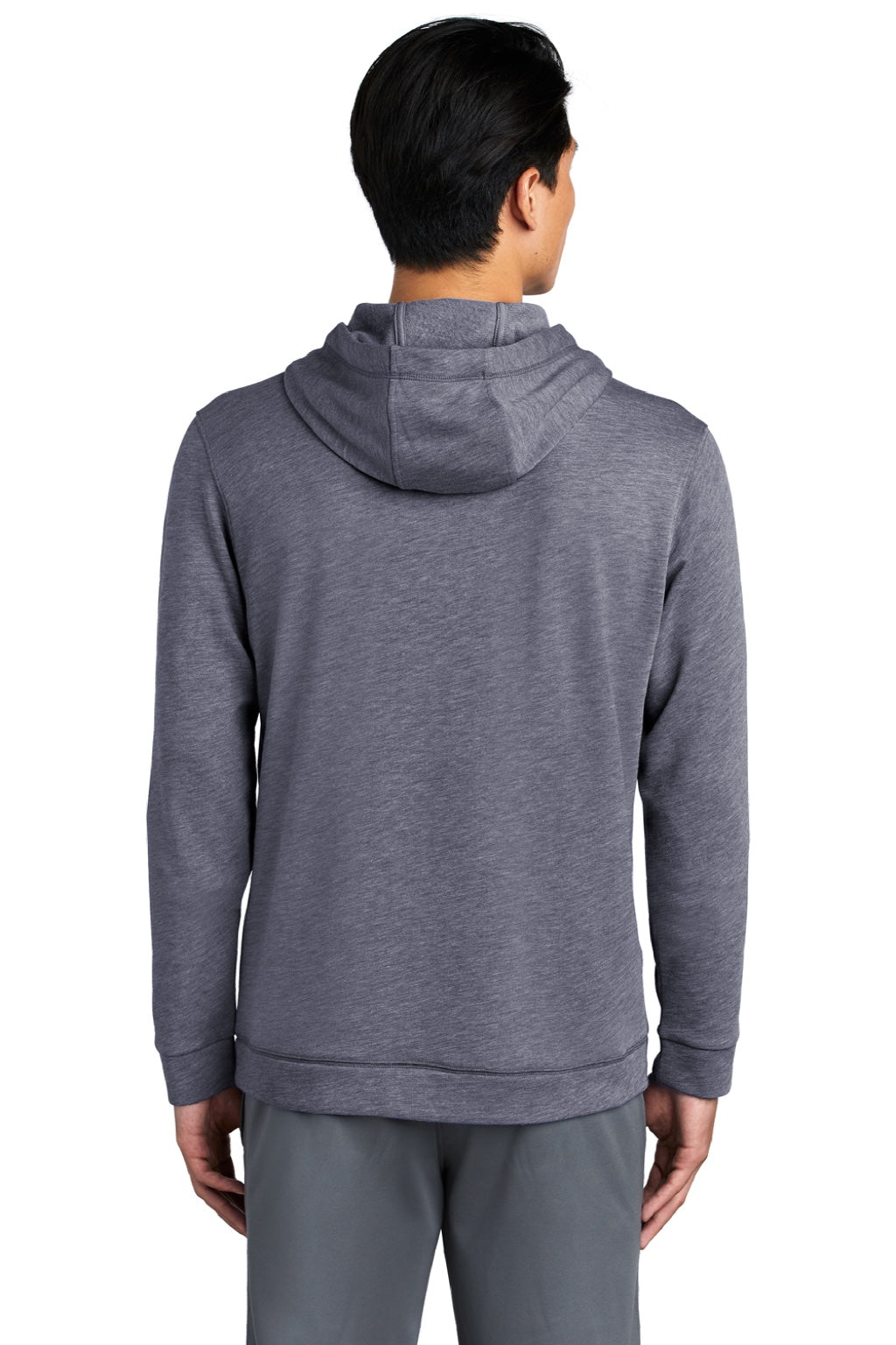 Sport-Tek ST296 Mens Moisture Wicking Fleece Hooded Sweatshirt Hoodie w/ Pouch Pocket Heather True Navy Blue Model Back