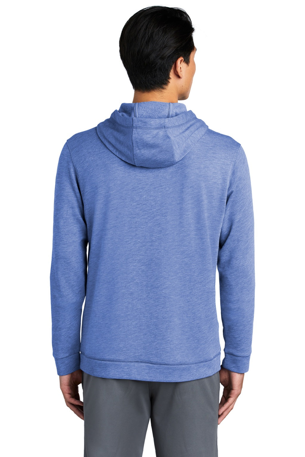 Sport-Tek ST296 Mens Moisture Wicking Fleece Hooded Sweatshirt Hoodie w/ Pouch Pocket Heather True Royal Blue Model Back