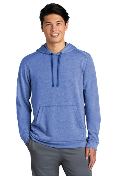Sport-Tek ST296 Mens Moisture Wicking Fleece Hooded Sweatshirt Hoodie w/ Pouch Pocket Heather True Royal Blue Model Front