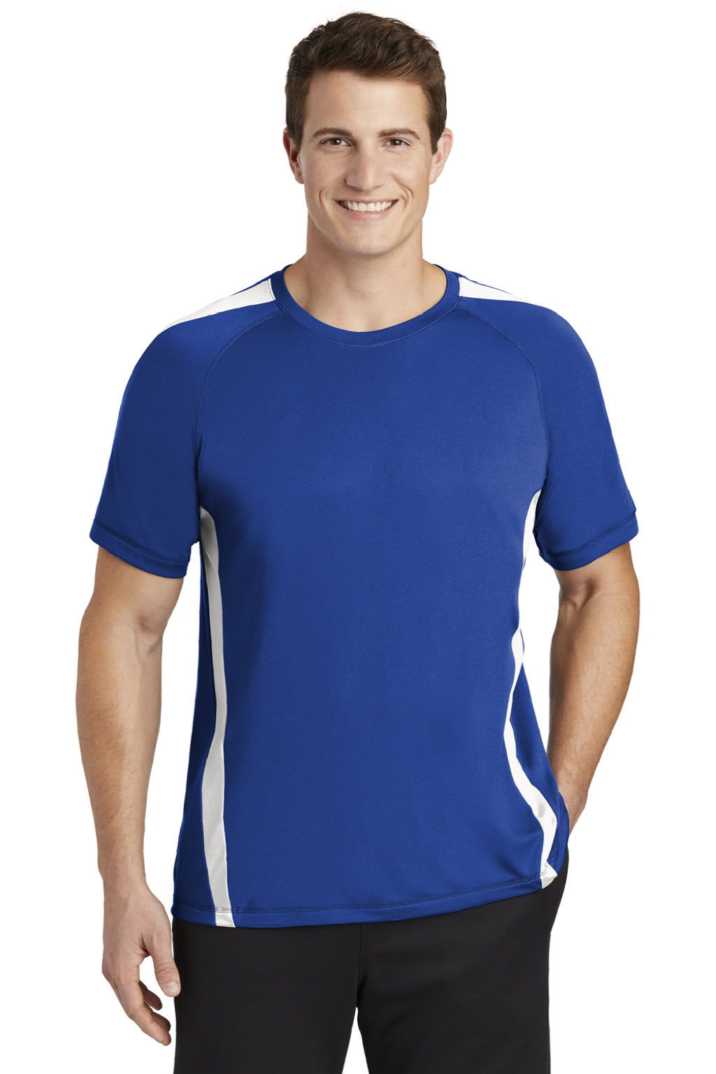 Sport-Tek ST351 Mens Competitor Moisture Wicking Short Sleeve Crewneck T-Shirt Royal Blue/White Model Front
