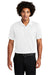 Sport-Tek ST640P Mens RacerMesh Moisture Wicking Short Sleeve Polo Shirt w/ Pocket White Model Front