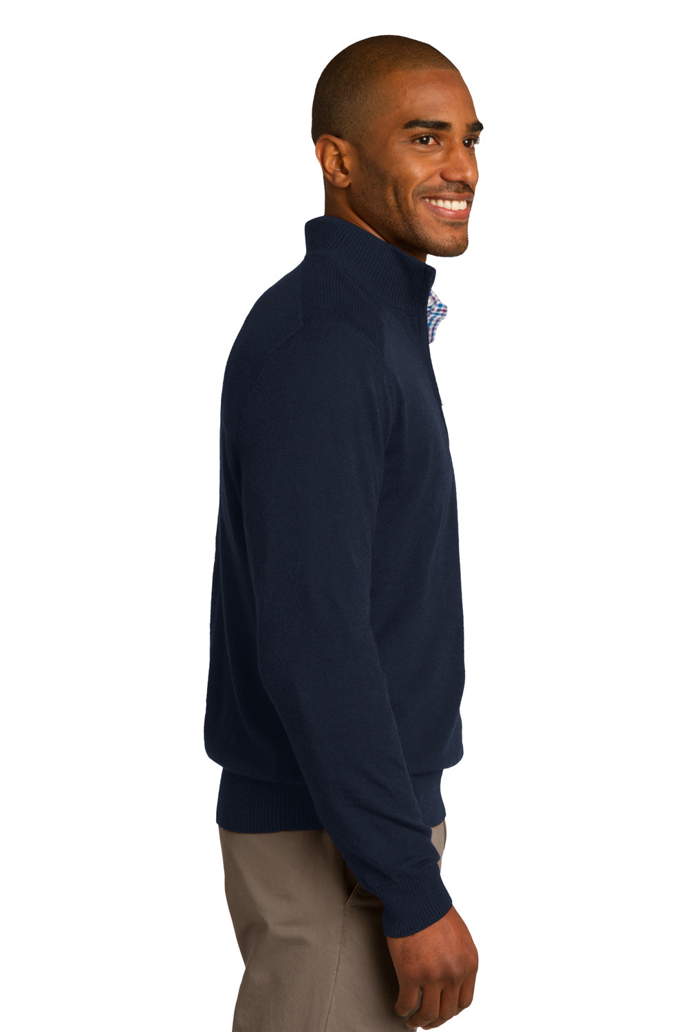 Port Authority SW290 Mens Long Sleeve 1/4 Zip Sweater Navy Blue Model Side