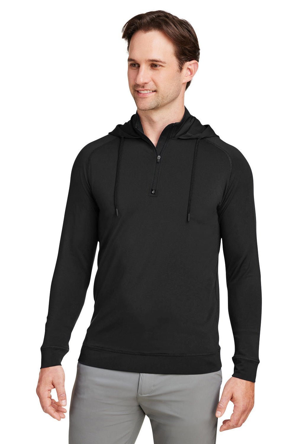 Swannies Golf SWV600 Mens Vandyke 1/4 Zip Hooded  Sweatshirt Hoodie Black Model Front