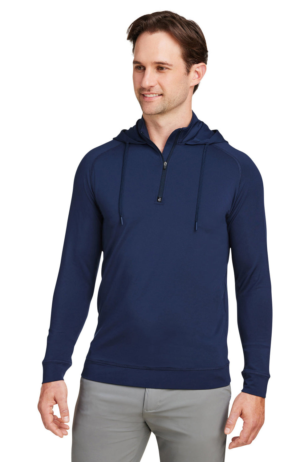Swannies Golf SWV600 Mens Vandyke 1/4 Zip Hooded  Sweatshirt Hoodie Navy Blue Model Front