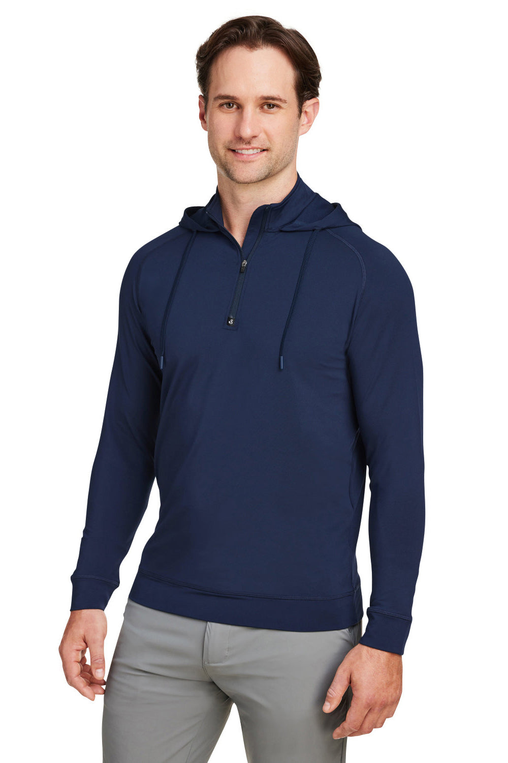 Swannies Golf SWV600 Mens Vandyke 1/4 Zip Hooded  Sweatshirt Hoodie Navy Blue Model 3q