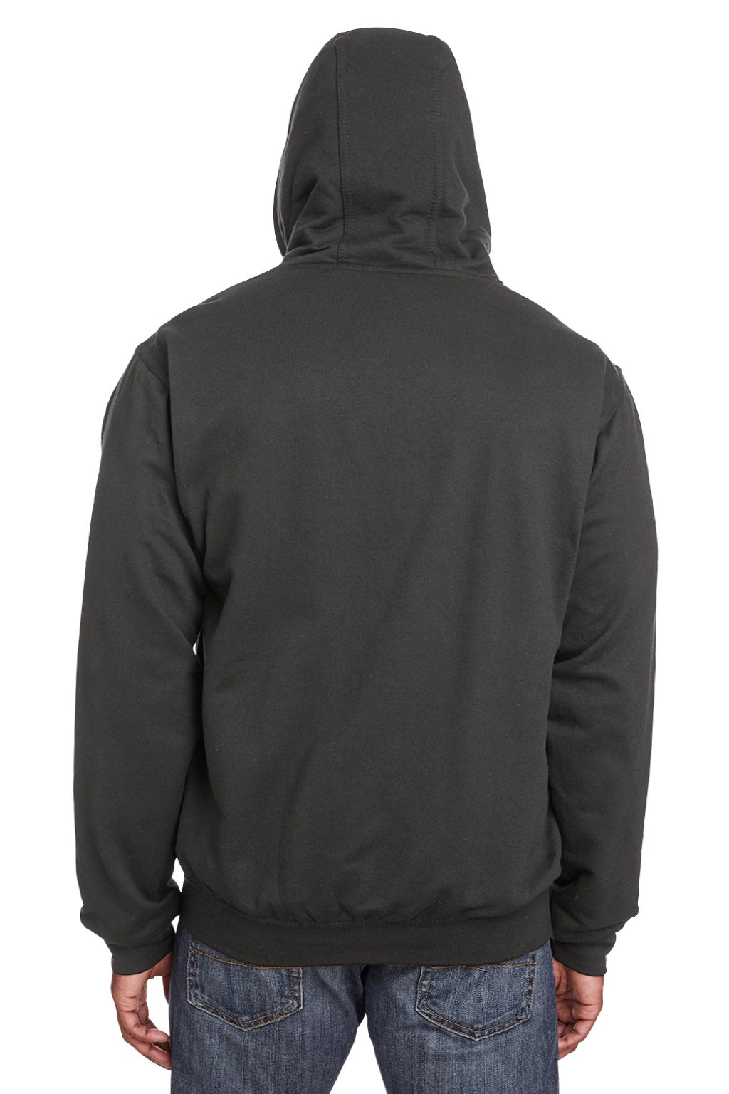 Berne SZ101 Mens Heritage Fleece Full Zip Hooded Sweatshirt Hoodie w/ Pockets Charcoal Grey Model Back