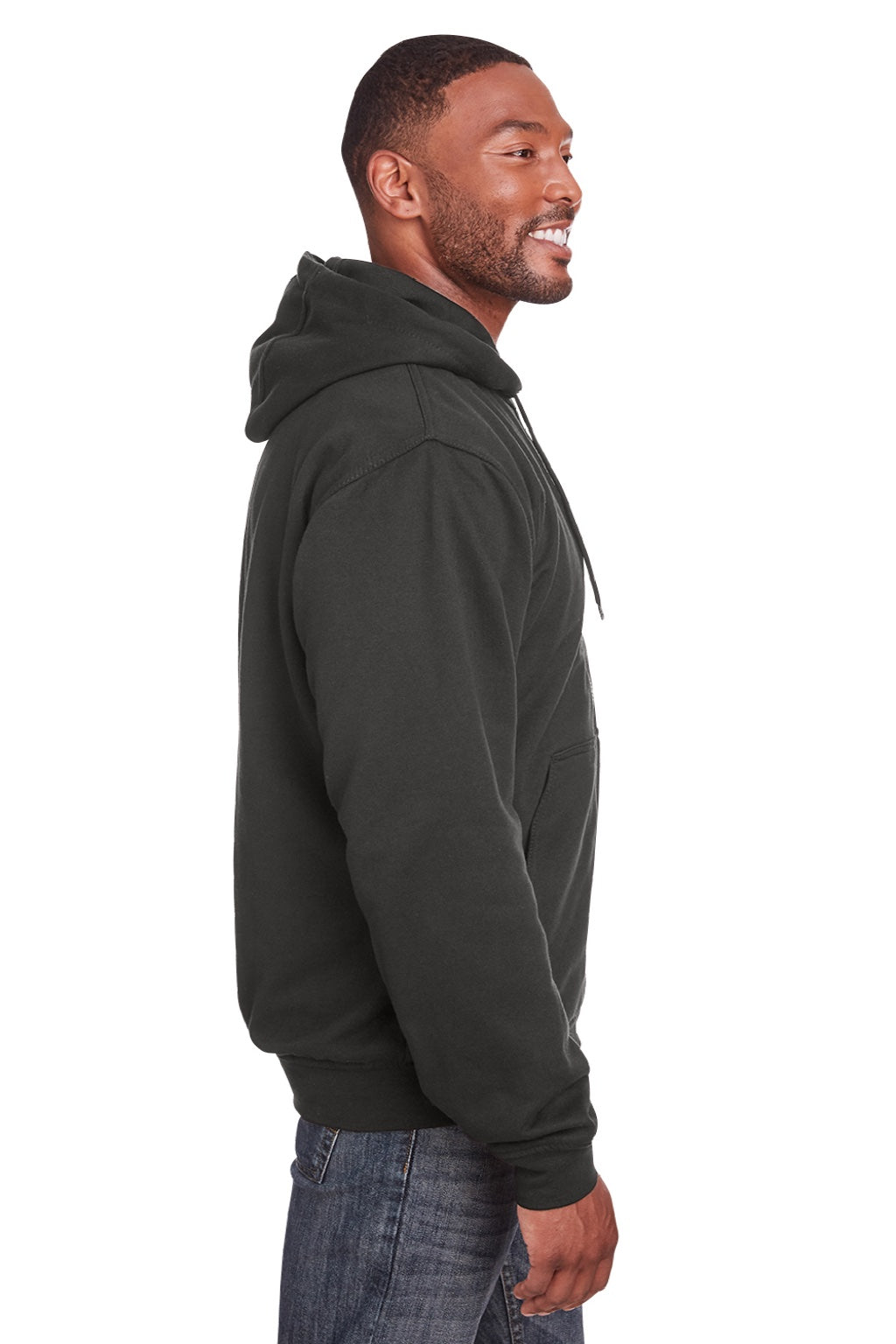 Berne SZ101 Mens Heritage Fleece Full Zip Hooded Sweatshirt Hoodie w/ Pockets Charcoal Grey Model Side