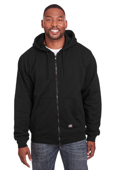 Berne SZ101 Mens Heritage Fleece Full Zip Hooded Sweatshirt Hoodie w/ Pockets Black Model Front