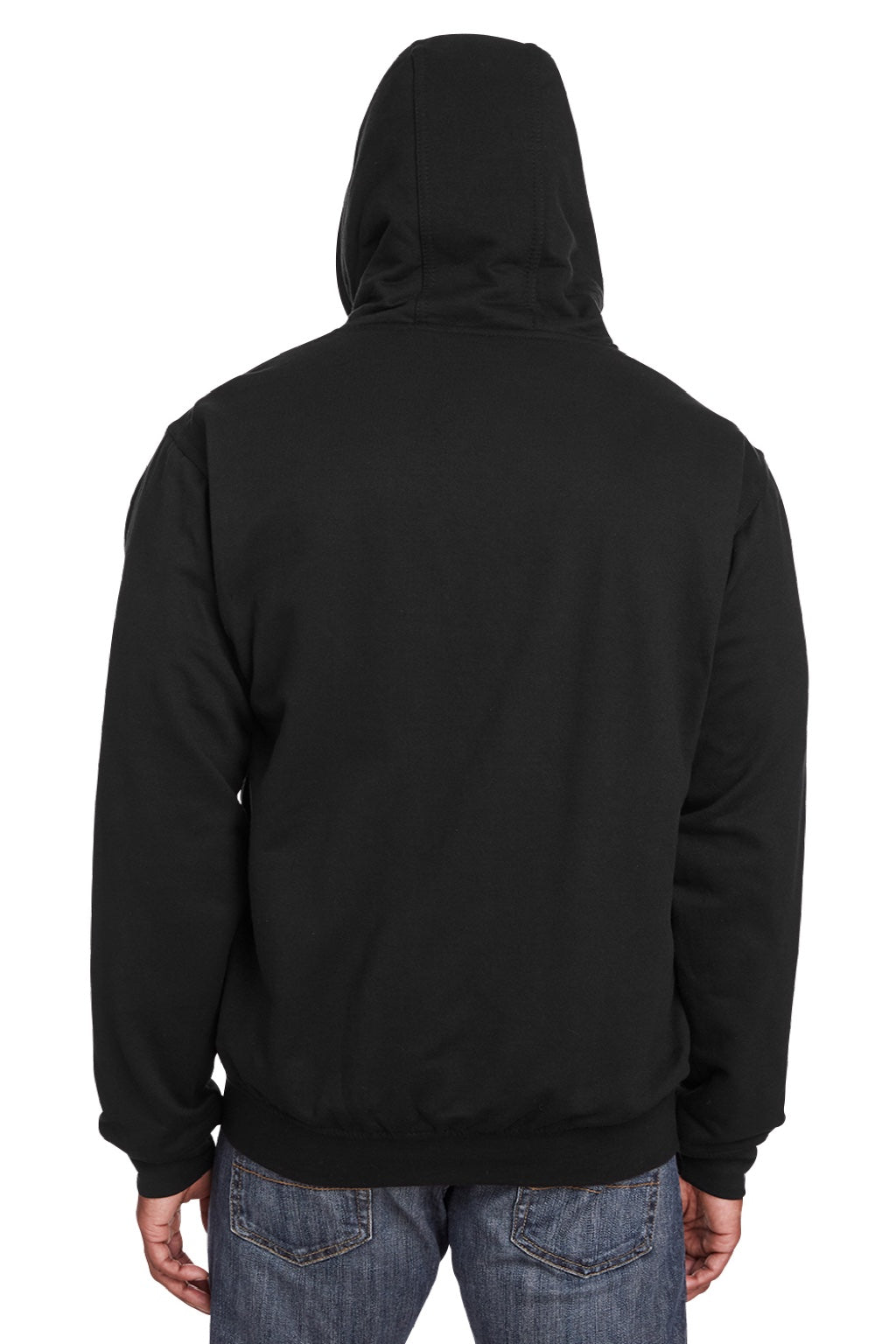 Berne SZ101 Mens Heritage Fleece Full Zip Hooded Sweatshirt Hoodie w/ Pockets Black Model Back