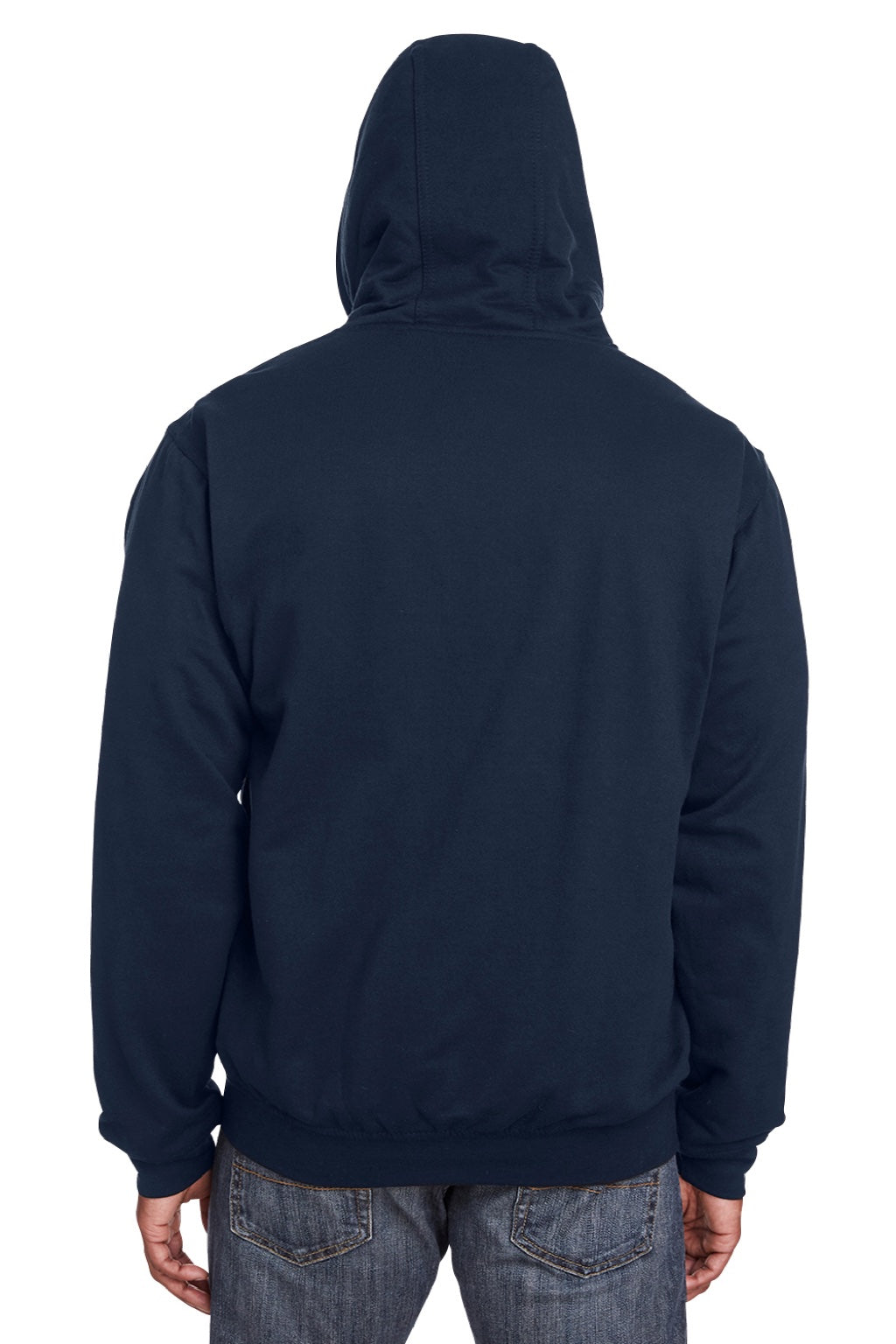 Berne SZ101 Mens Heritage Fleece Full Zip Hooded Sweatshirt Hoodie w/ Pockets Navy Blue Model Back
