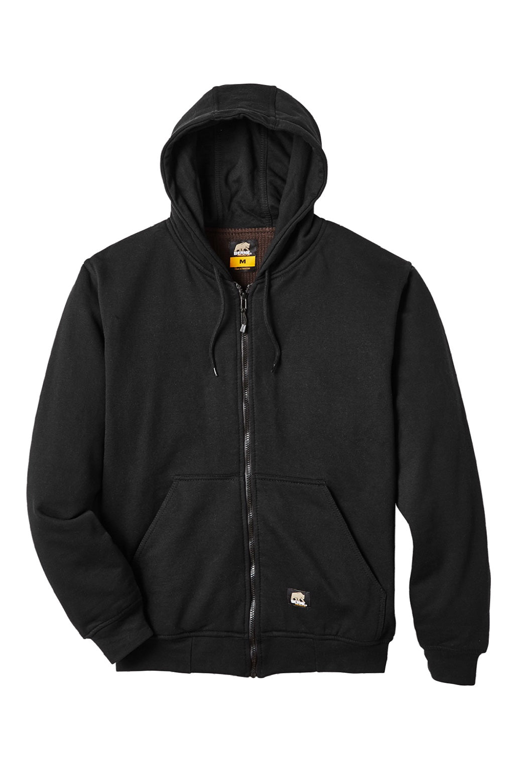 Berne SZ101 Mens Heritage Fleece Full Zip Hooded Sweatshirt Hoodie w/ Pockets Black Flat Front