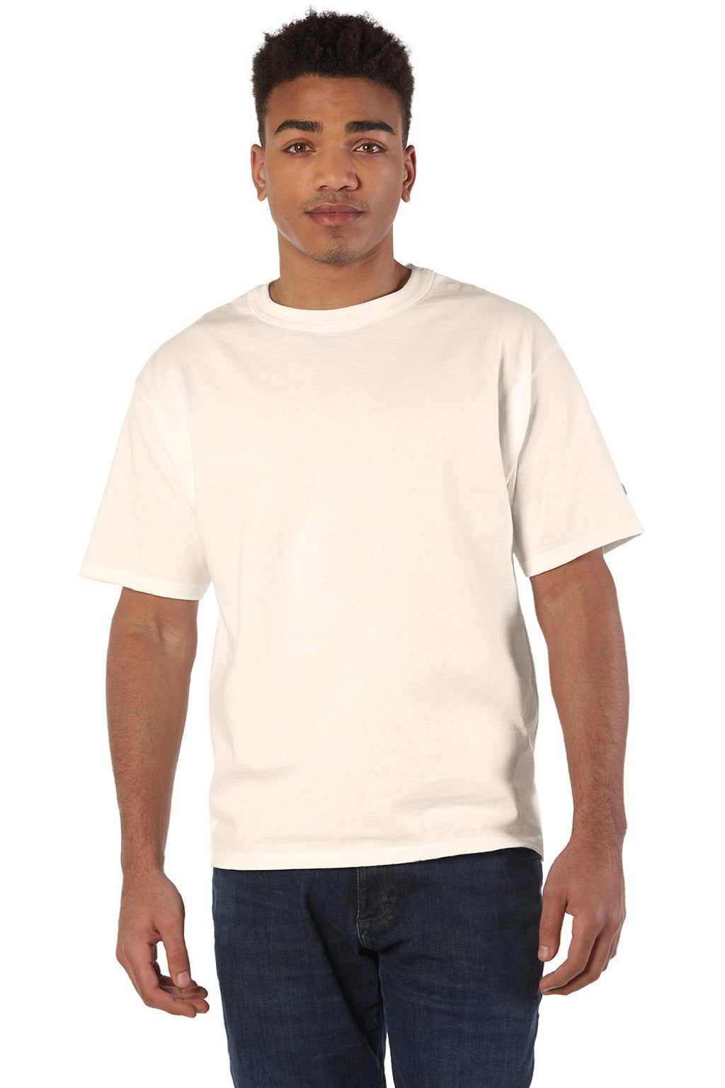 Champion T105 Mens Heritage Short Sleeve Crewneck T-Shirt Natural Model Front