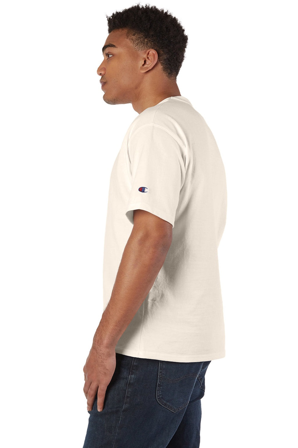 Champion T105 Mens Heritage Short Sleeve Crewneck T-Shirt Natural Model Side