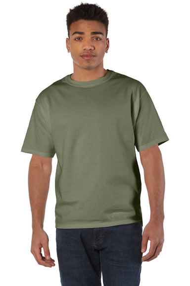 Champion T105 Mens Heritage Short Sleeve Crewneck T-Shirt Fresh Olive Green Model Front