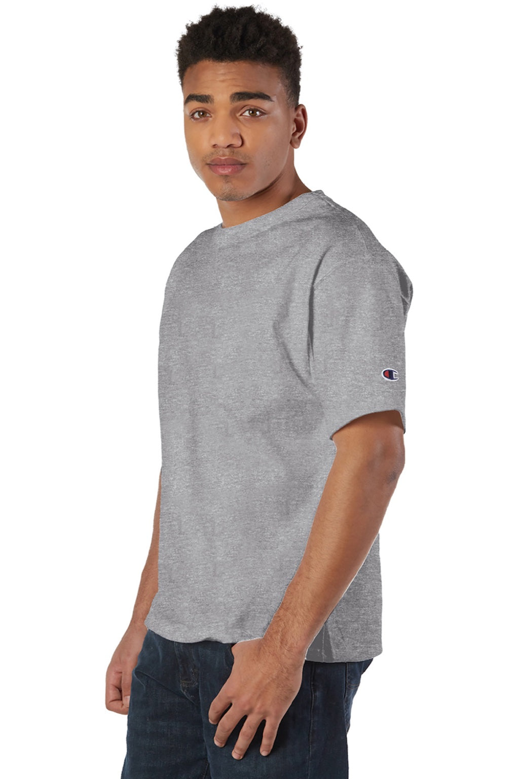 Champion T105 Mens Heritage Short Sleeve Crewneck T-Shirt Oxford Grey Model 3q
