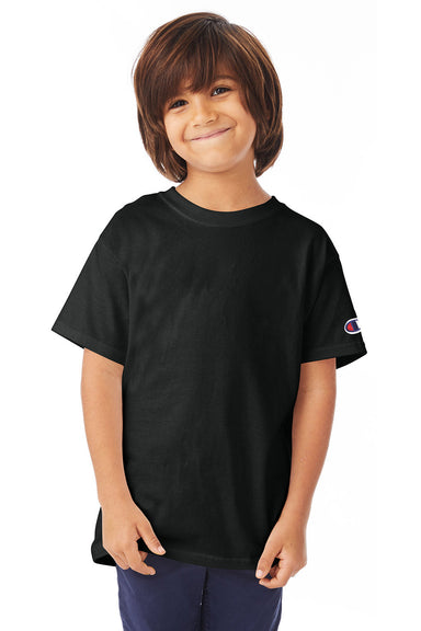 Champion T435 Youth Short Sleeve Crewneck T-Shirt Black Model Front