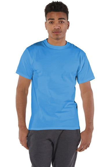 Champion T425 Mens Short Sleeve Crewneck T-Shirt Light Blue Model Front
