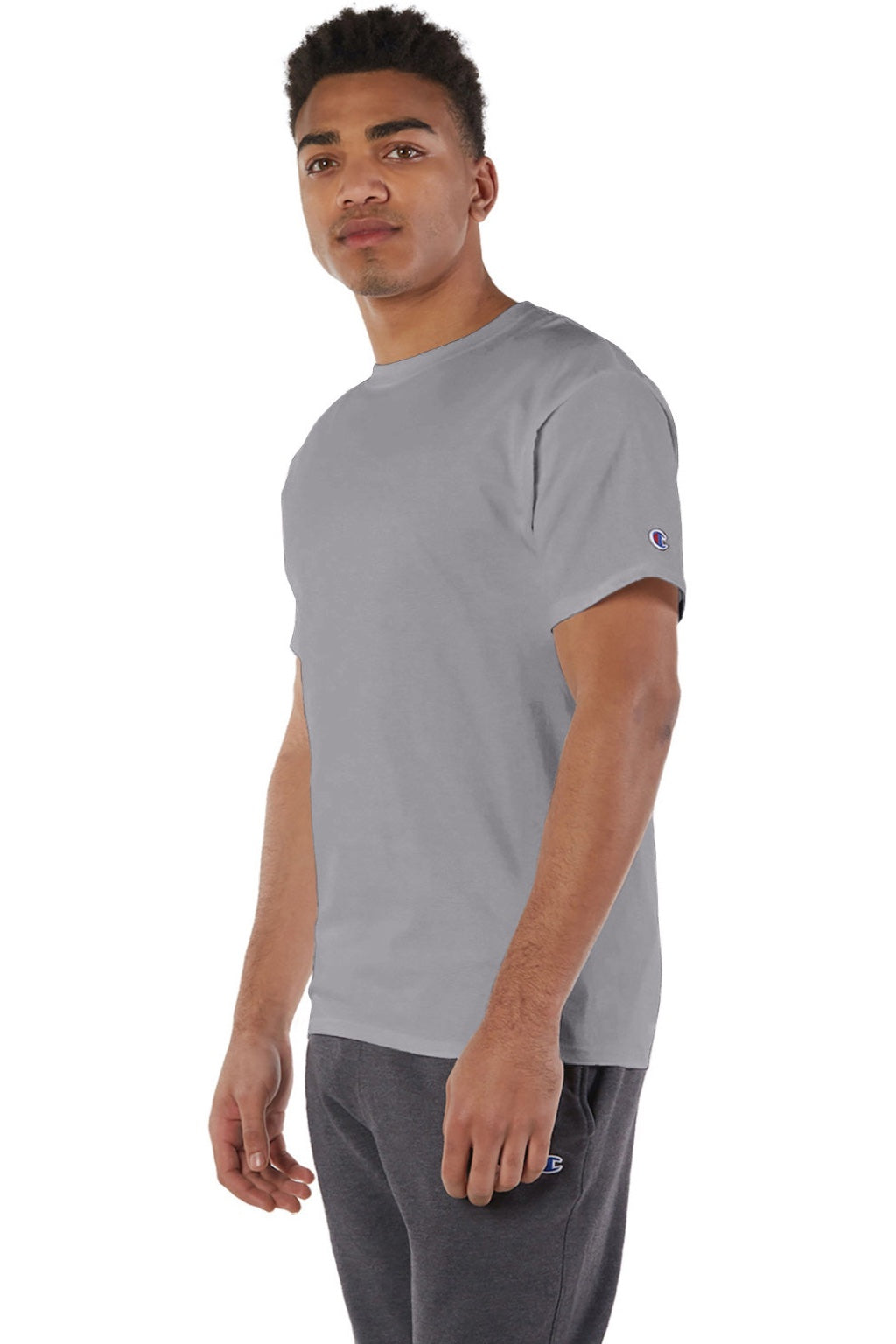 Champion T425 Mens Short Sleeve Crewneck T-Shirt Stone Grey Model 3q