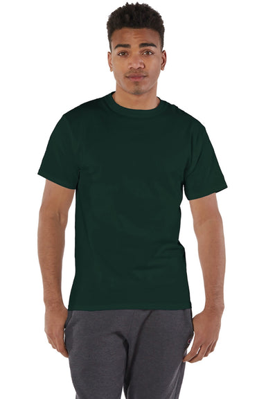 Champion T425 Mens Short Sleeve Crewneck T-Shirt Dark Green Model Front