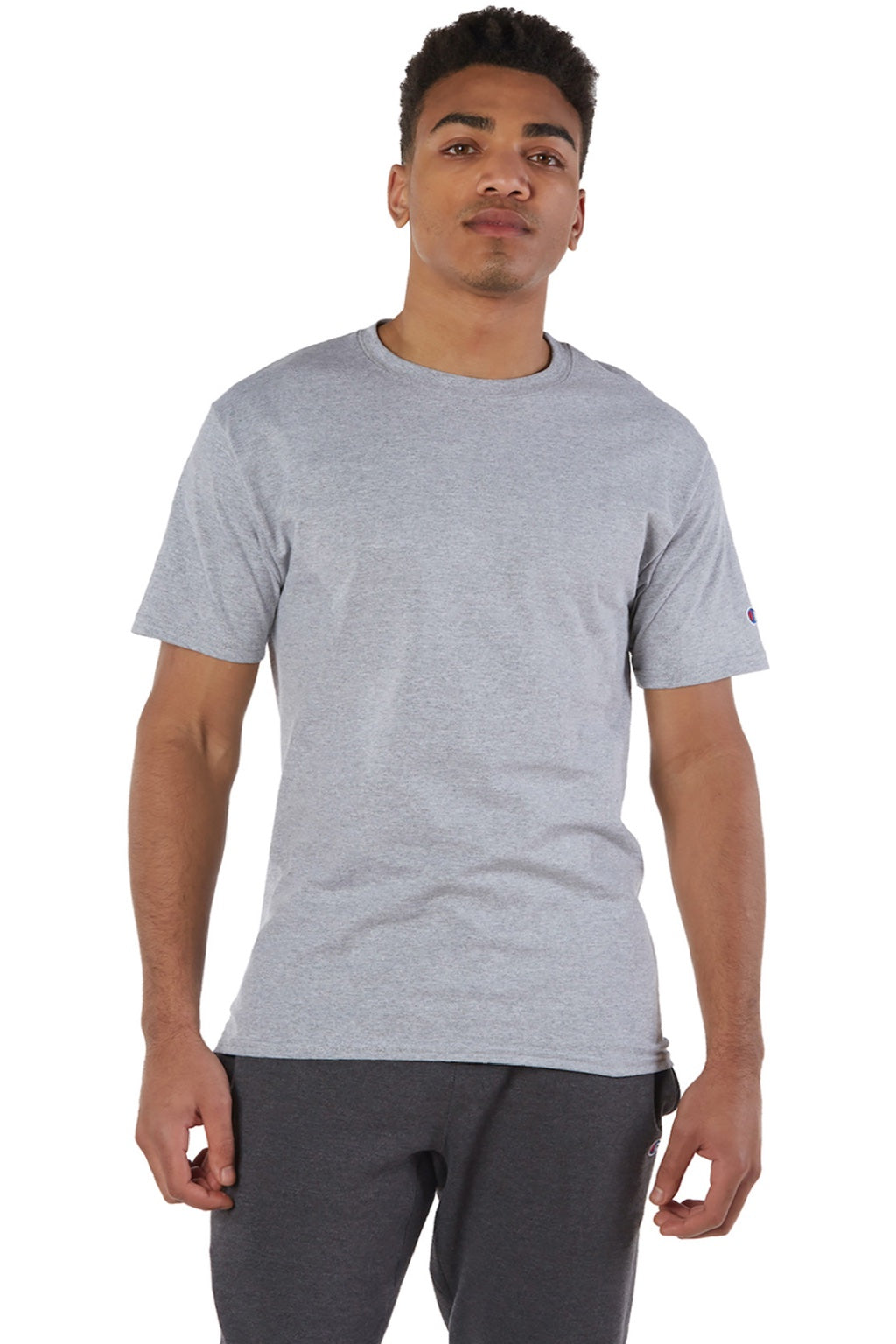 Champion T425 Mens Short Sleeve Crewneck T-Shirt Light Steel Grey Model Front