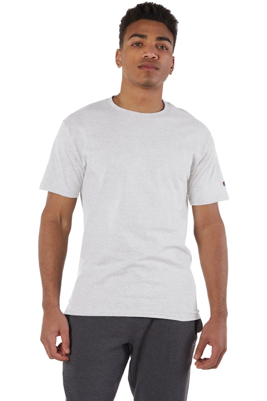 Champion T425 Mens Short Sleeve Crewneck T-Shirt Ash Grey Model Front