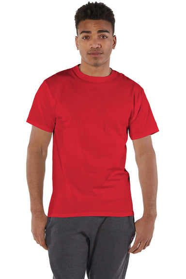 Champion T425 Mens Short Sleeve Crewneck T-Shirt Red Model Front