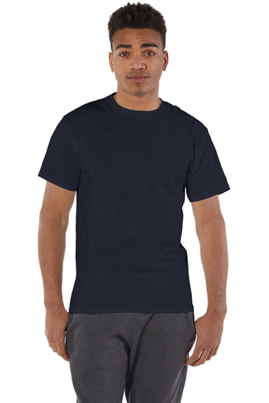 Champion T425 Mens Short Sleeve Crewneck T-Shirt Navy Blue Model Front