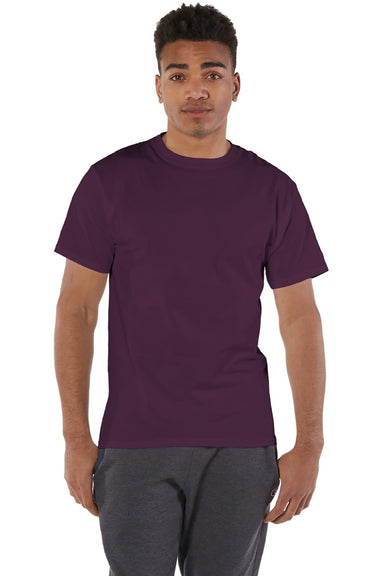 Champion T425 Mens Short Sleeve Crewneck T-Shirt Maroon Model Front
