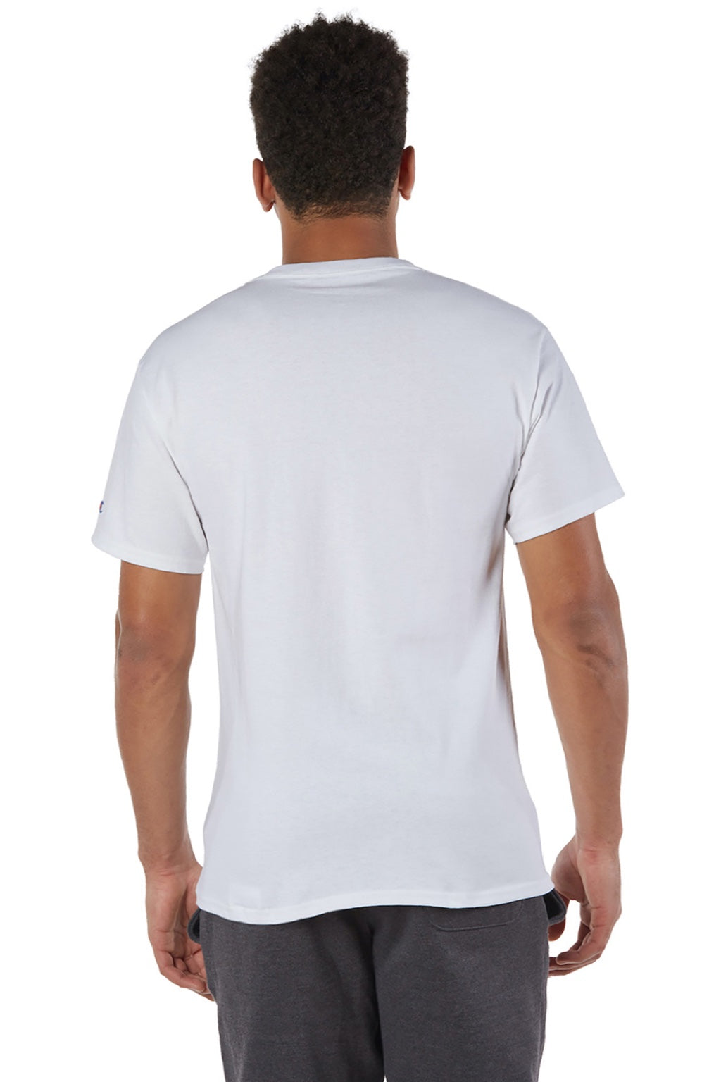 Champion T425 Mens Short Sleeve Crewneck T-Shirt White Model Back