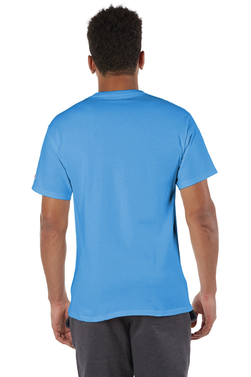 Champion T425 Mens Short Sleeve Crewneck T-Shirt Light Blue Model Back