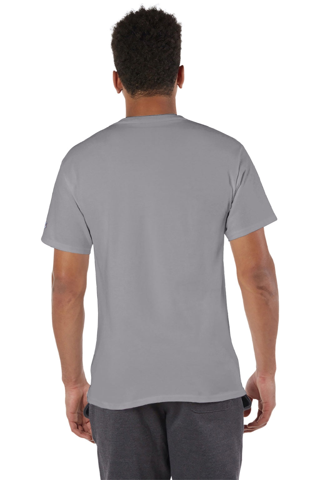 Champion T425 Mens Short Sleeve Crewneck T-Shirt Stone Grey Model Back