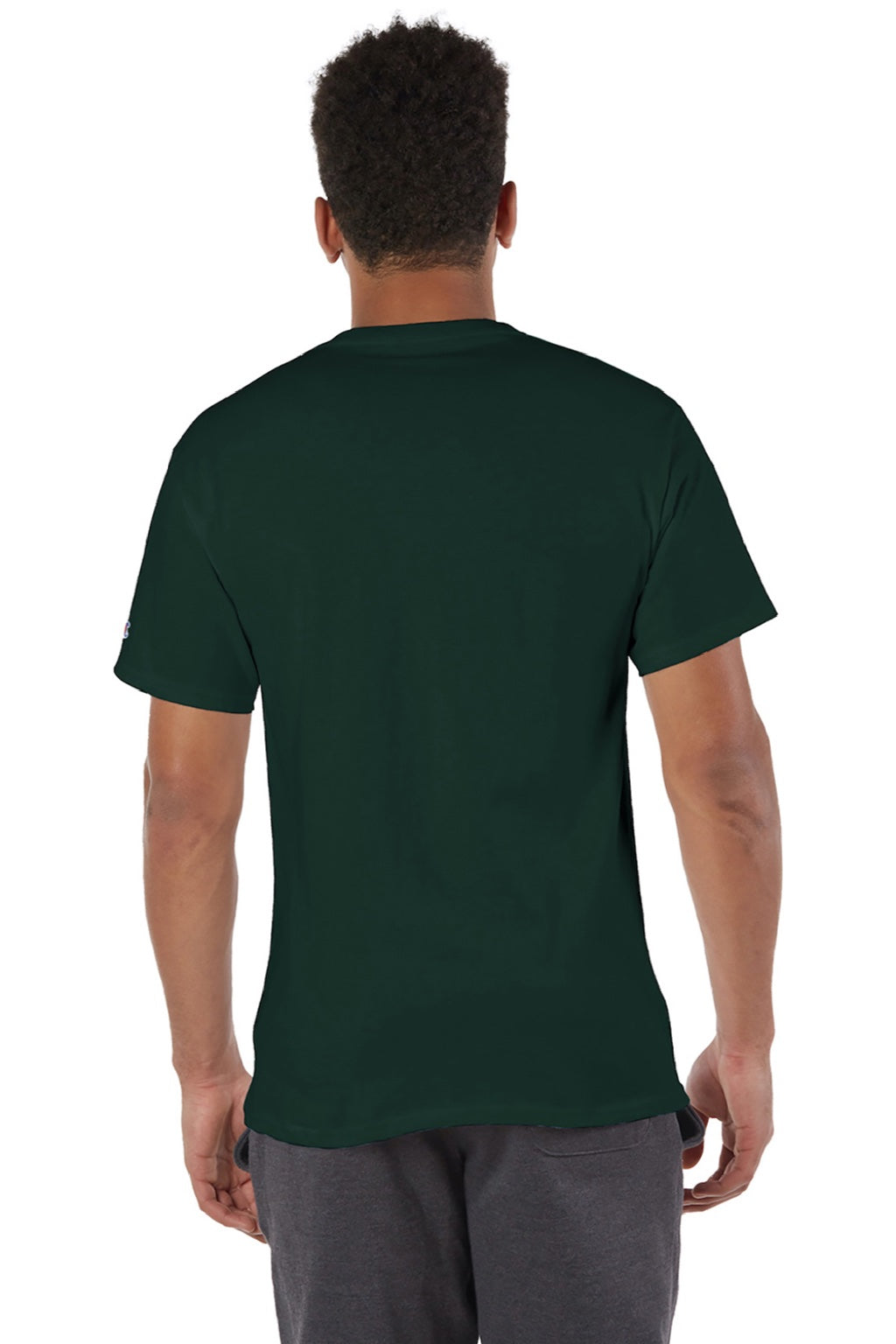 Champion T425 Mens Short Sleeve Crewneck T-Shirt Dark Green Model Back