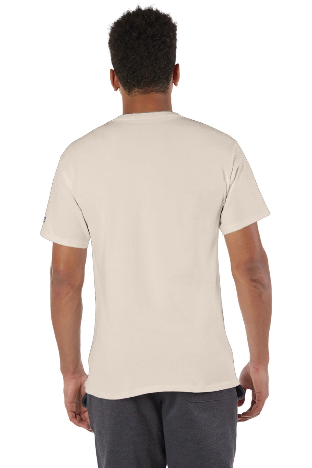 Champion T425 Mens Short Sleeve Crewneck T-Shirt Sand Model Back