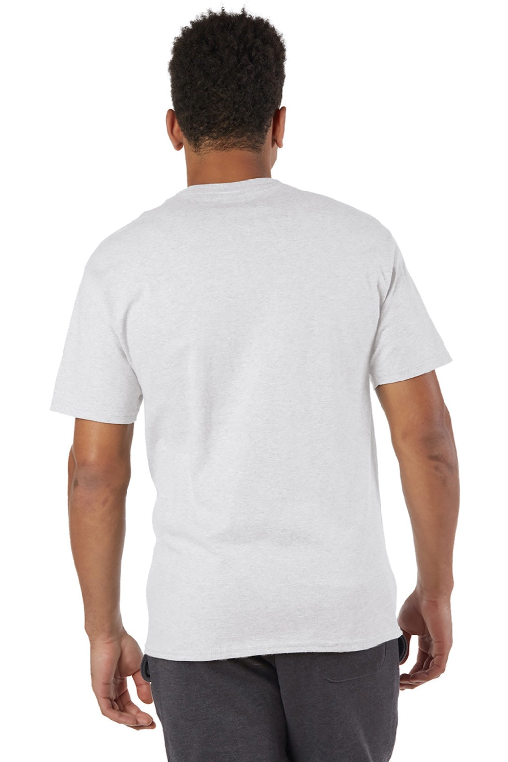 Champion T425 Mens Short Sleeve Crewneck T-Shirt Ash Grey Model Back