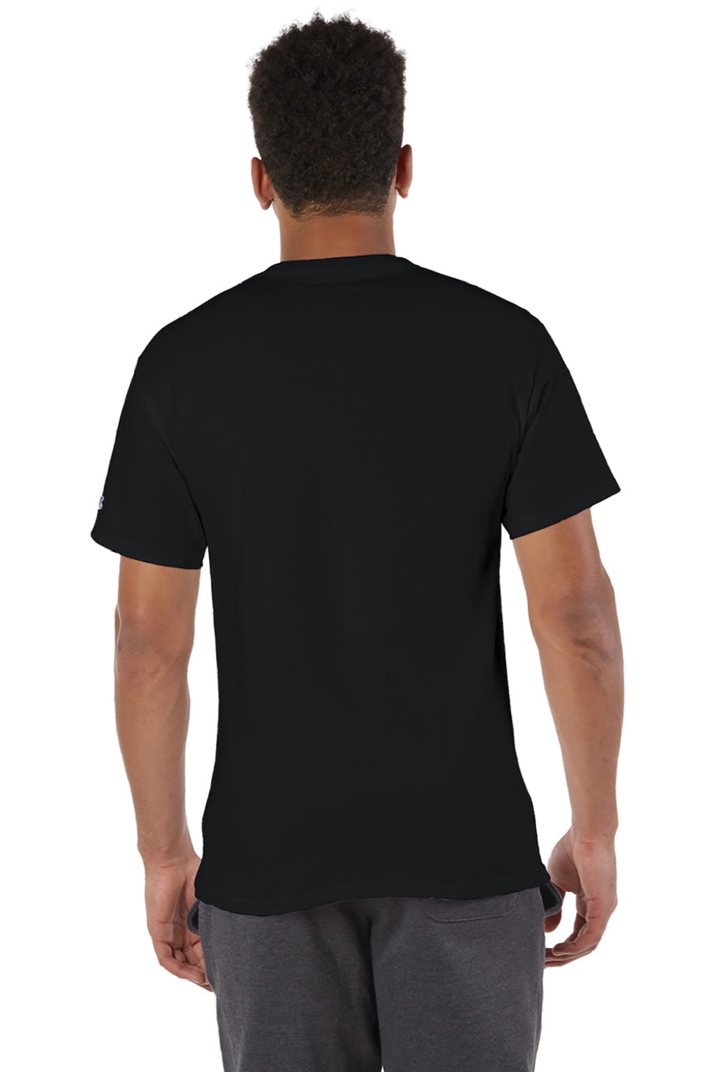 Champion T425 Mens Short Sleeve Crewneck T-Shirt Black Model Back