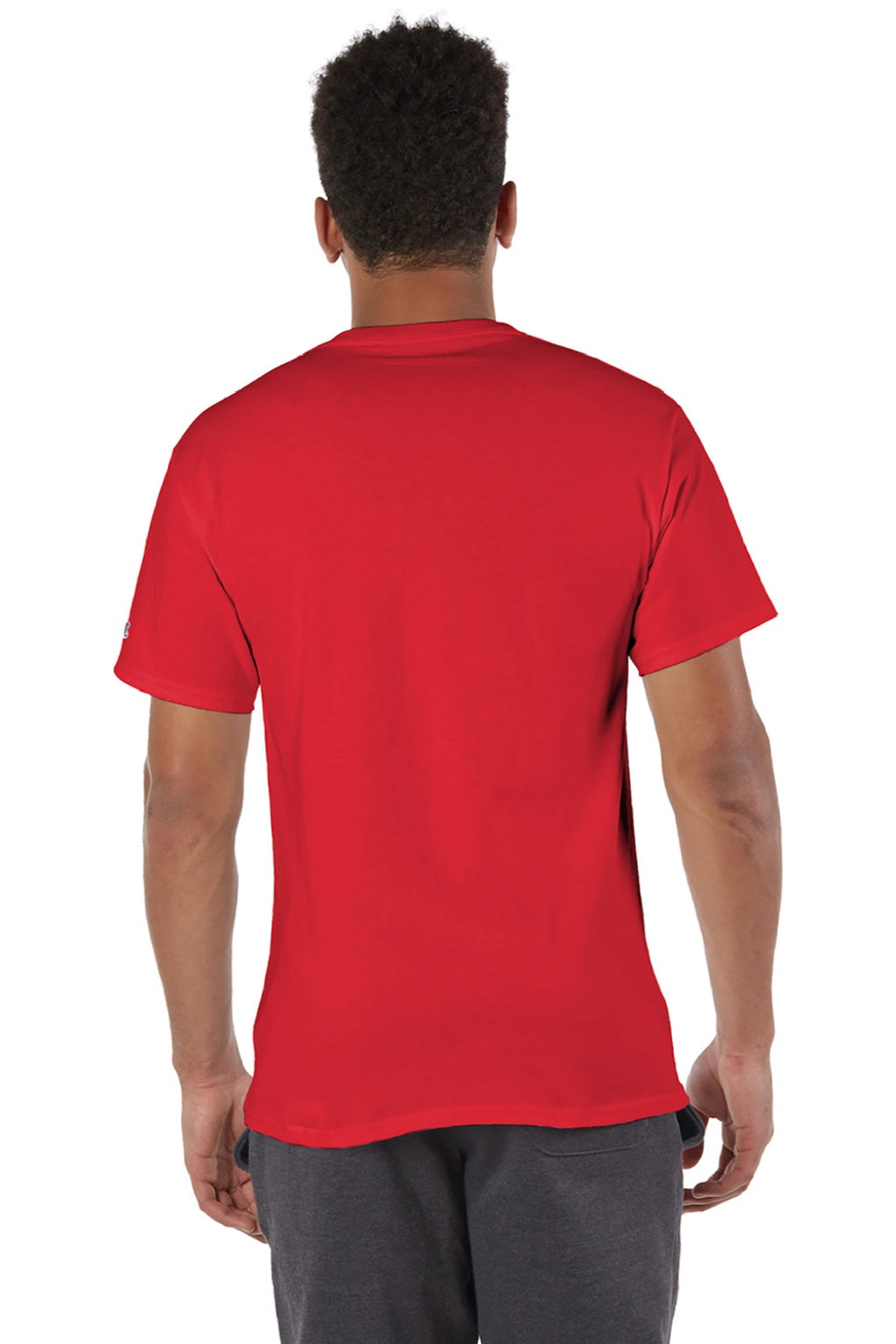 Champion T425 Mens Short Sleeve Crewneck T-Shirt Red Model Back