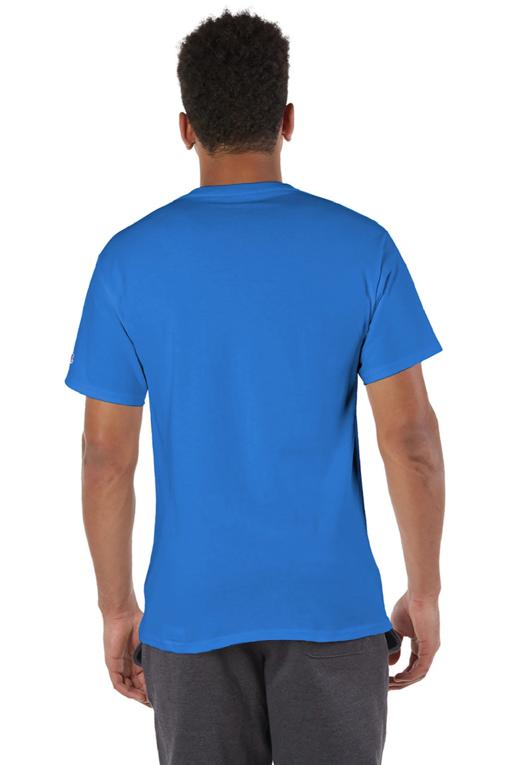 Champion T425 Mens Short Sleeve Crewneck T-Shirt Royal Blue Model Back
