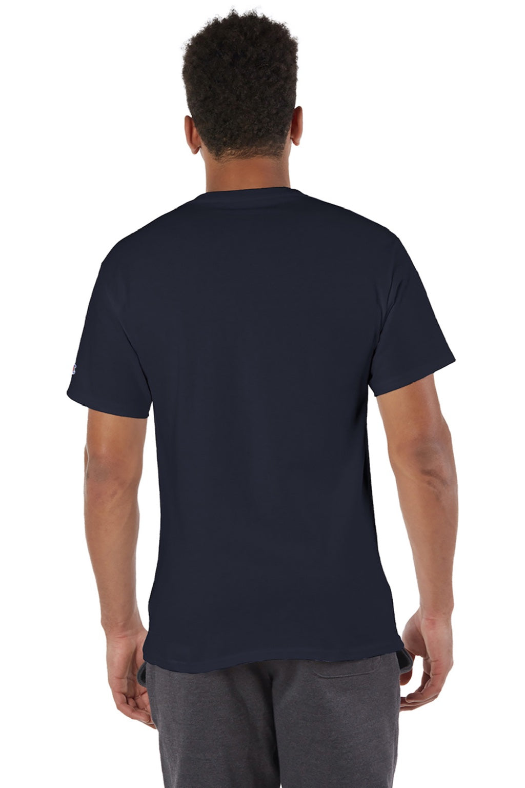 Champion T425 Mens Short Sleeve Crewneck T-Shirt Navy Blue Model Back