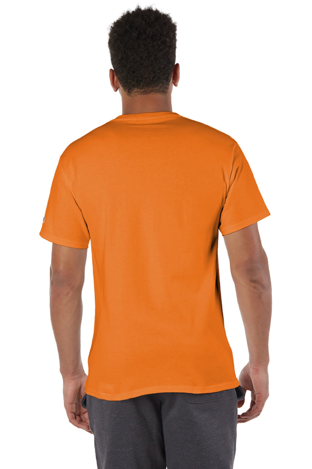 Champion T425 Mens Short Sleeve Crewneck T-Shirt Orange Model Back