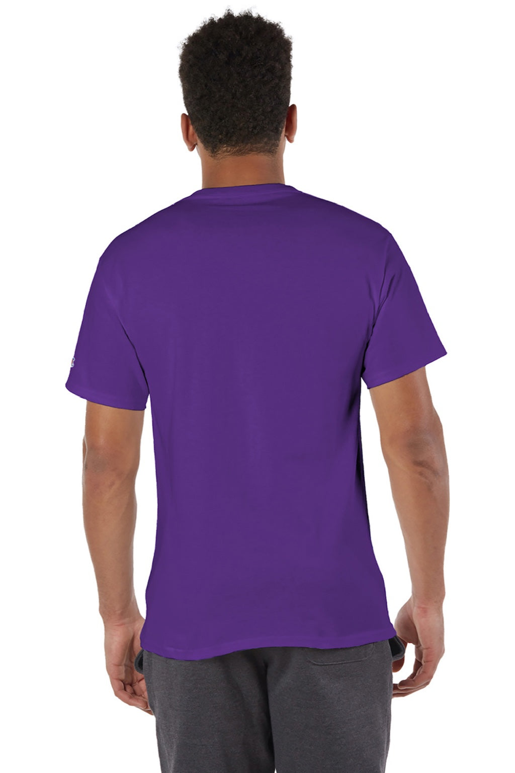 Champion T425 Mens Short Sleeve Crewneck T-Shirt Purple Model Back