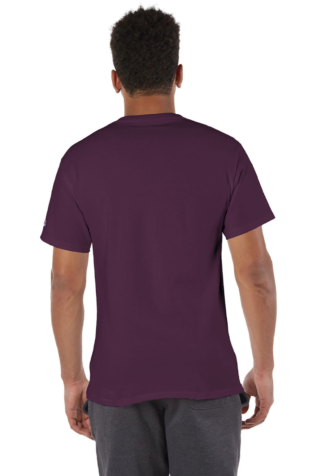 Champion T425 Mens Short Sleeve Crewneck T-Shirt Maroon Model Back