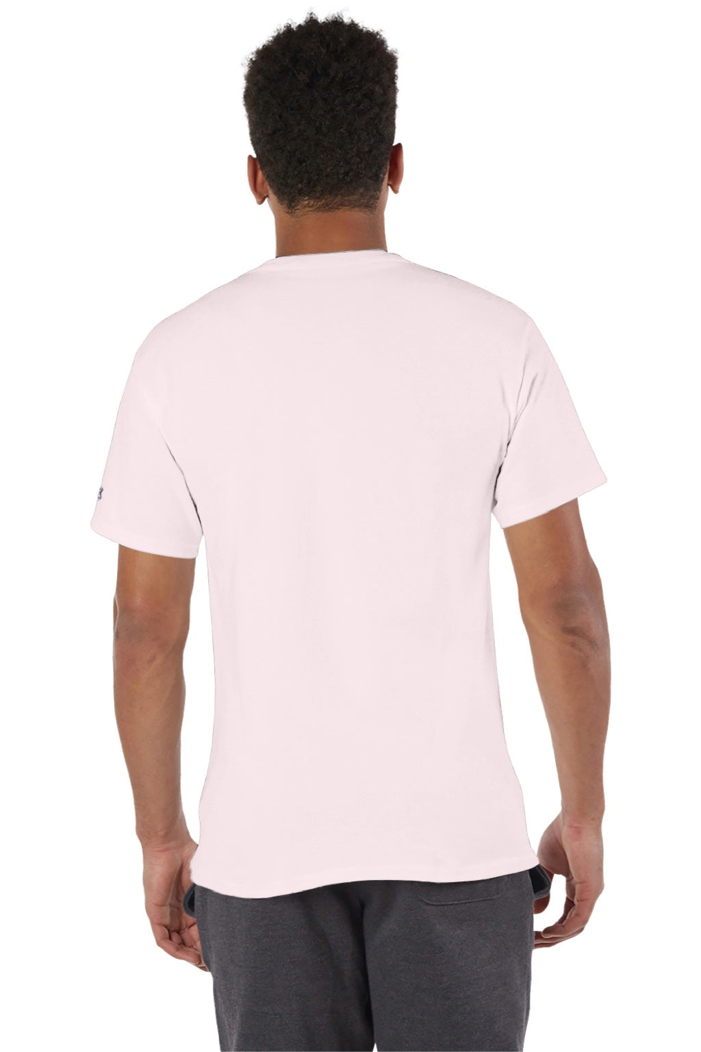 Champion T425 Mens Short Sleeve Crewneck T-Shirt Body Blush Pink Model Back