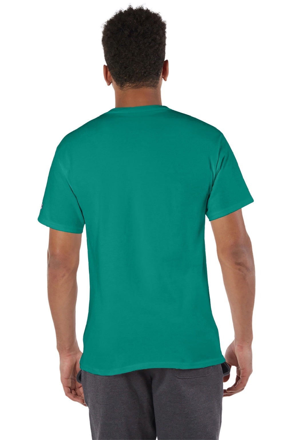 Champion T425 Mens Short Sleeve Crewneck T-Shirt Emerald Green Model Back